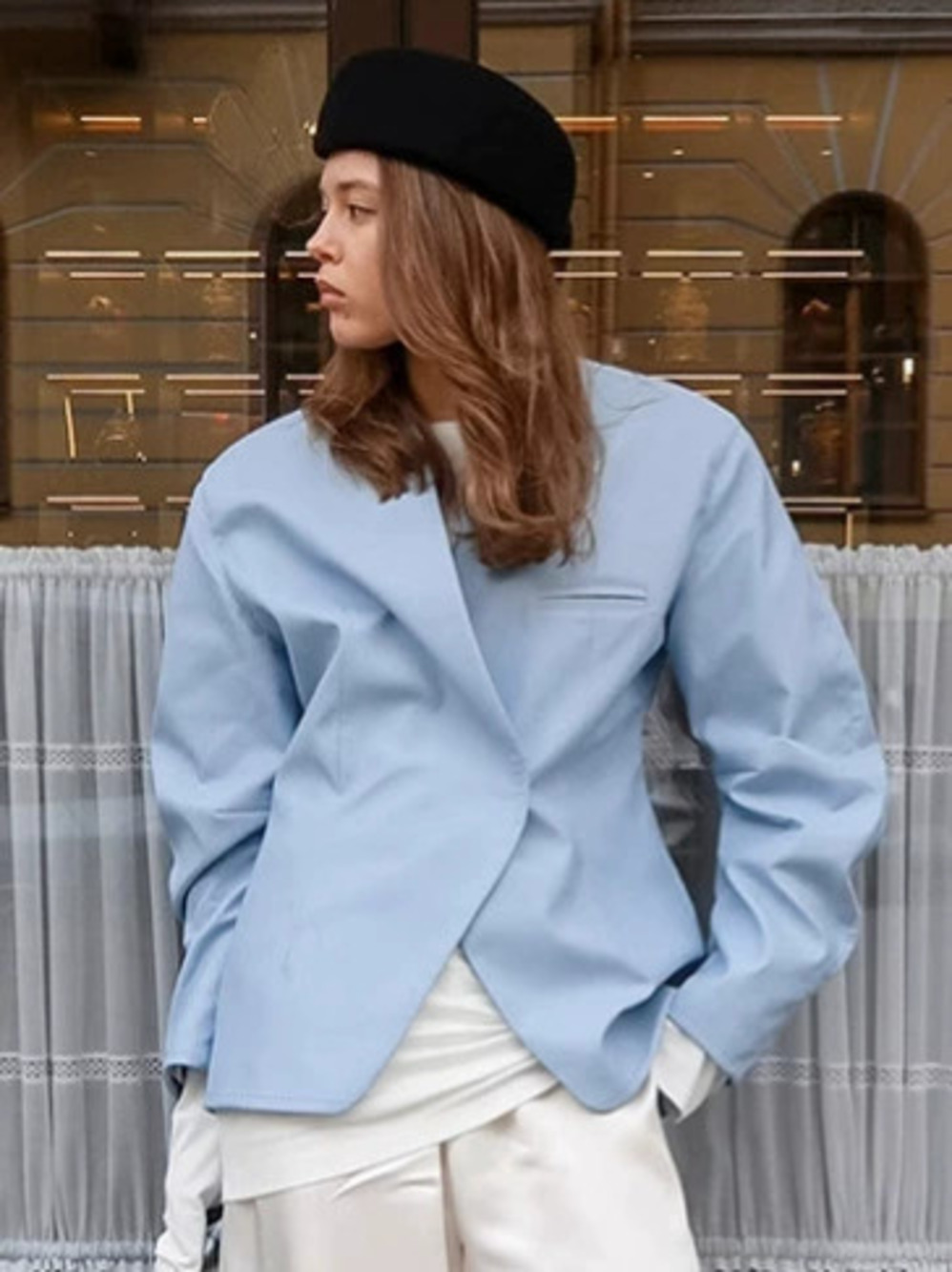 Forever 21 Fall Casual Blue Blazer Jacket Loose Long Sleeve Design